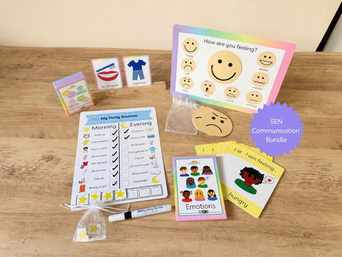 Communication SEN Bundle with Now and Next stand, flashcards and emotion mat